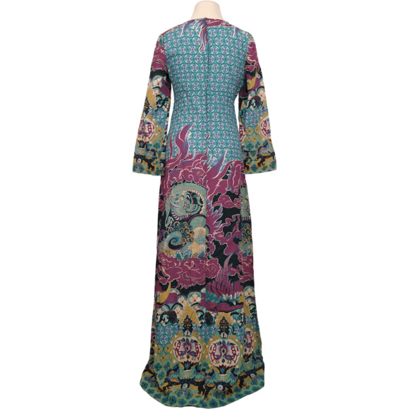 60's Geometric Dragon Purple Wool Maxi Dress by Colin Glascoe - Picture 2 of 8